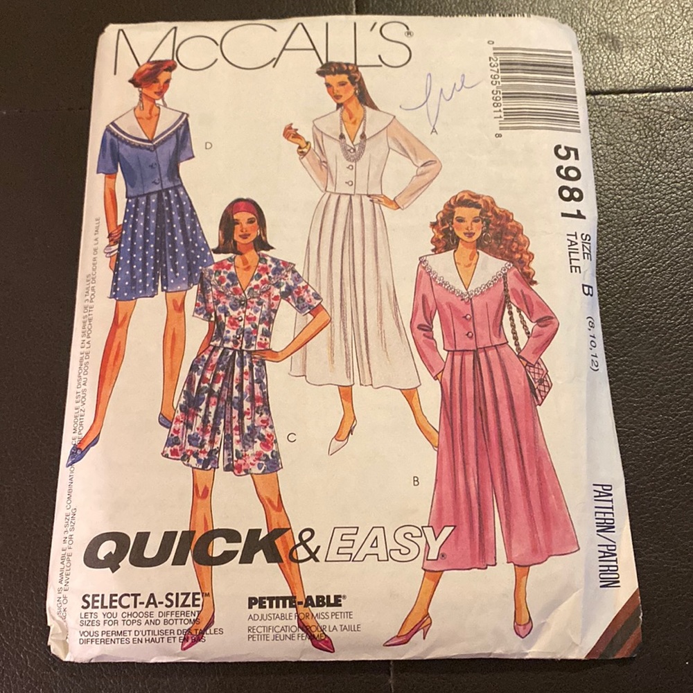 McCall’s 5981 Two-piece Dress Size: B 8-10-12 Sewing Pattern
